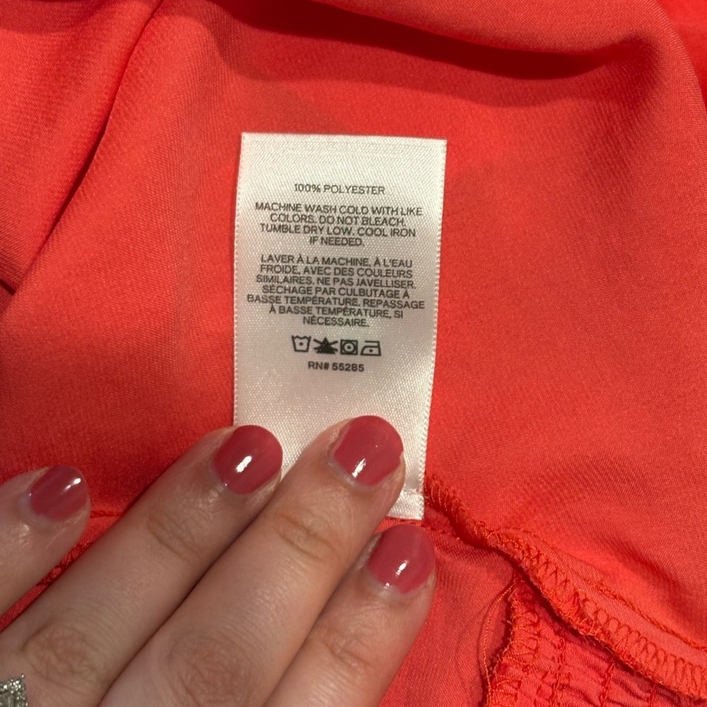 Express Coral Tie-Front Blouse in Bright Coral - Picture 6 of 6